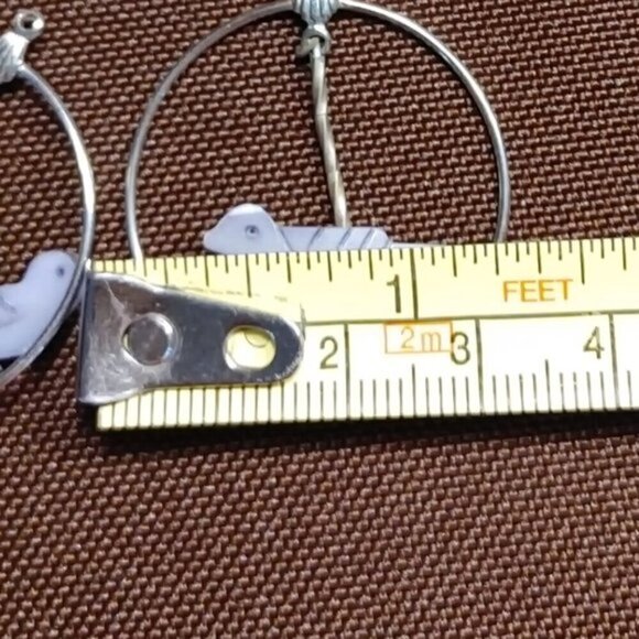 Native American Sterling Fetish Mother Of Pearl Birds Silver Hoop Earings - Picture 4 of 4